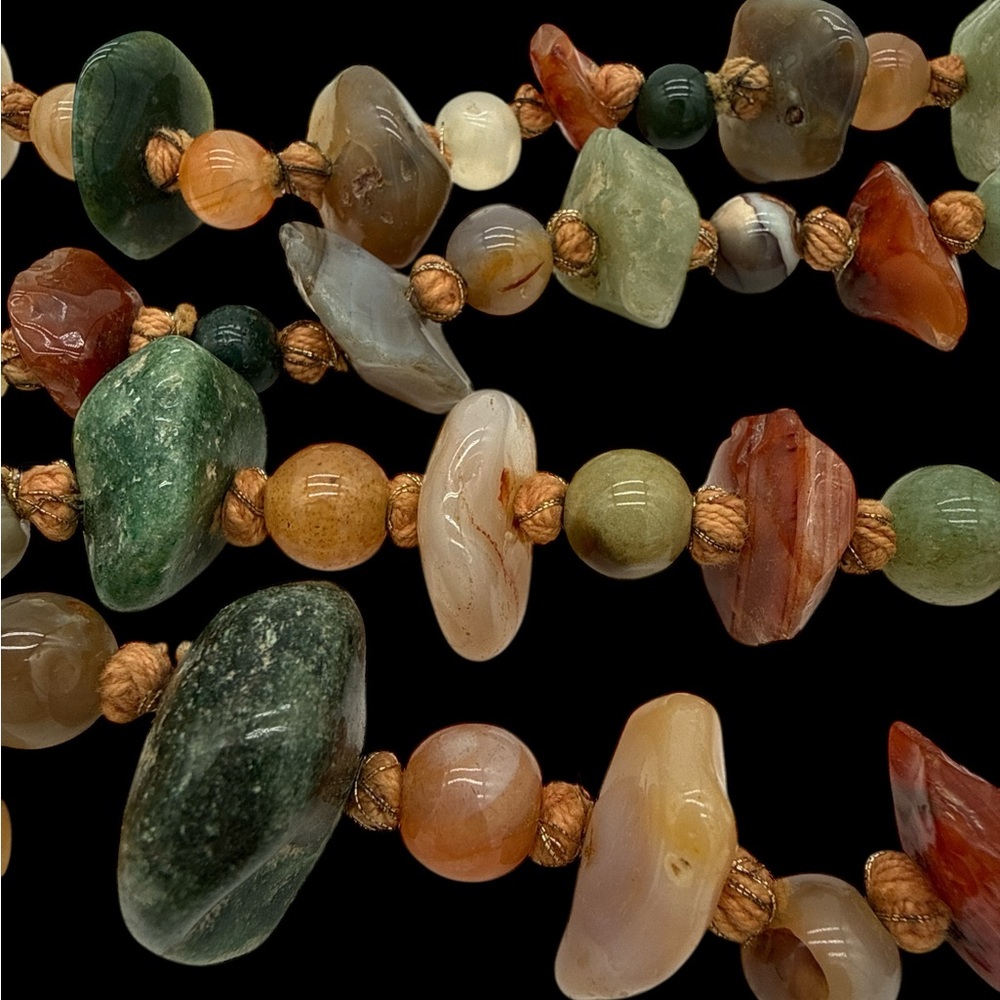 Beggars Beads Chunky Stone Beaded Necklace - Chunky Agate Family- 34”- 233 grams - Picture 1 of 15
